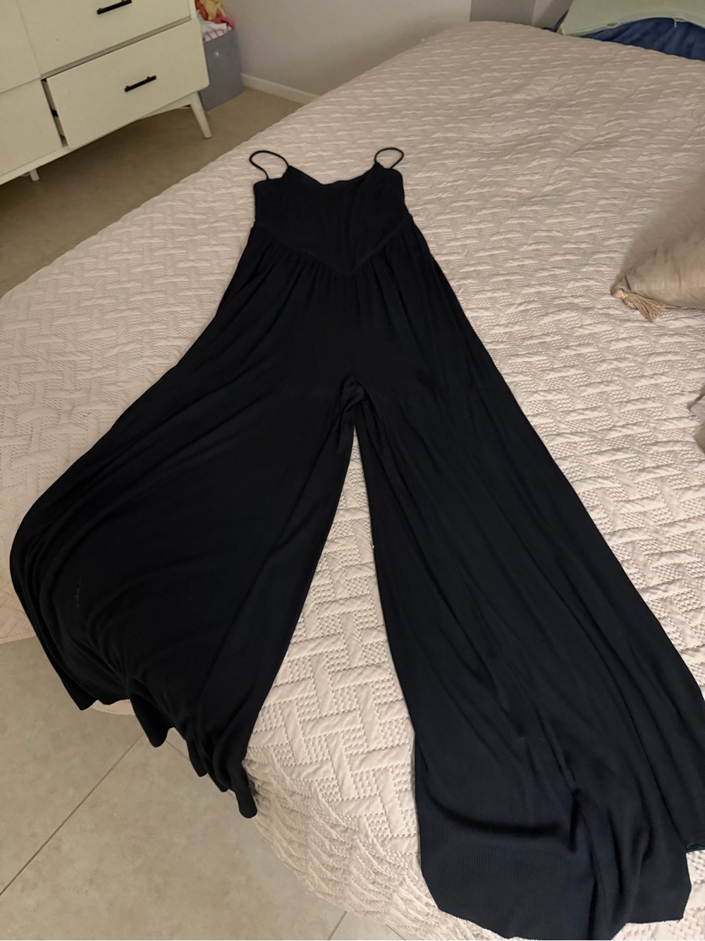 American Eagle Outfitters Black Wide-Leg Spaghetti Strap Jumpsuit
